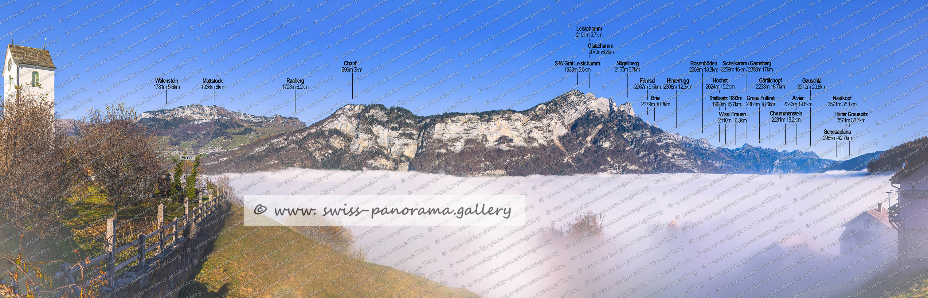 Panorama Kerenzerberg Obstalden Churfirsten und Alvier