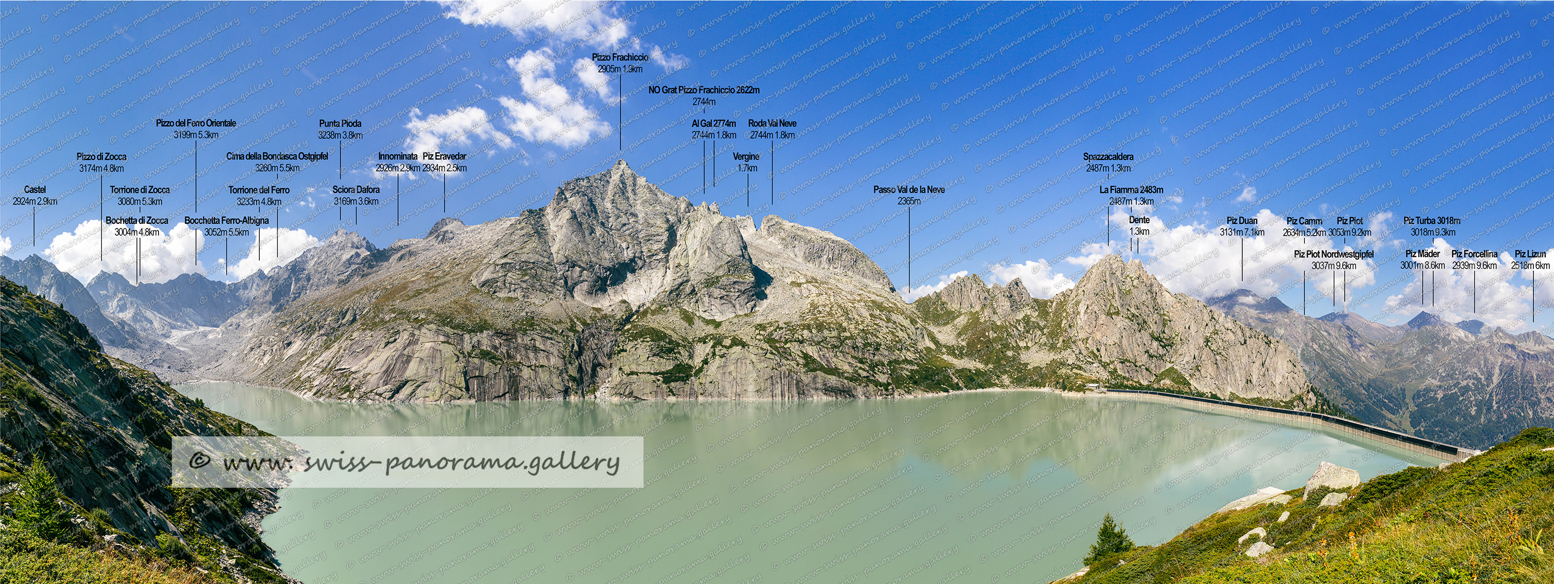 Panorama Bergell Albigna Stausee Val Bregaglia Schweizer Alpenpanorama