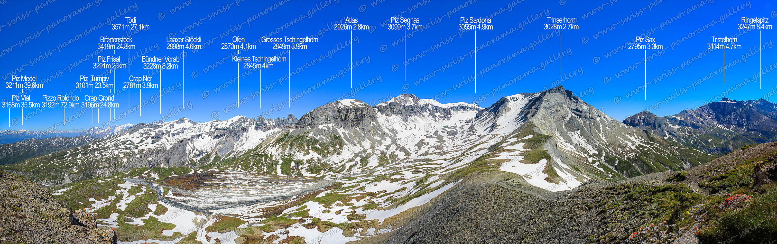 Flims Sardona panorama Fil de Cassons Segnesböden Segnes Ebene panorama