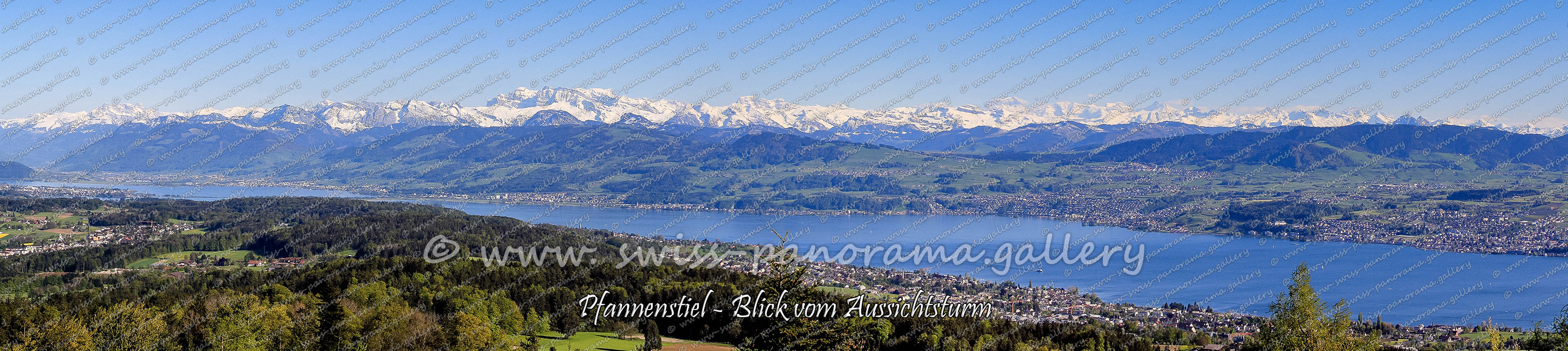 Panoramic view at sunset from the viewing tower on the Pfannenstiel.